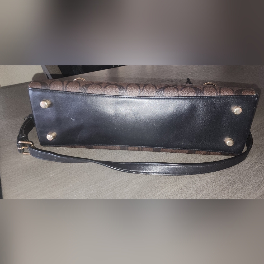 Coach Brown Signature Leather Satchel with Black Trim - Picture 3 of 5